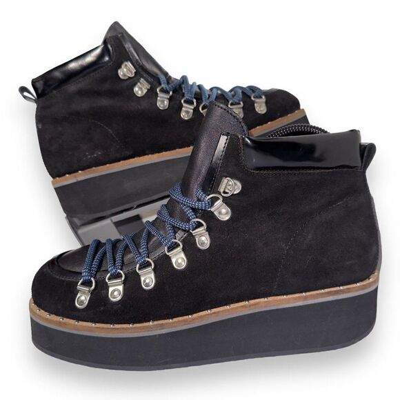 Free People Durango Hiker Boots Black / Blue Laces 2113672 Women's 8/38 - Picture 1 of 12